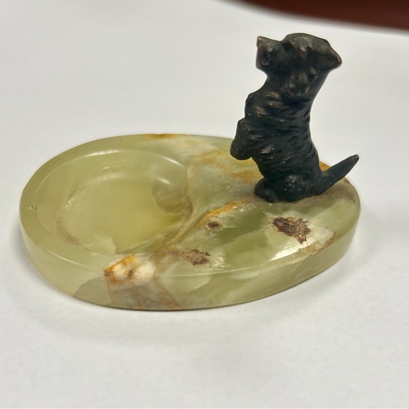Antique Metal Scottie Dog on Marble Onyx Base - Picture 1 of 9